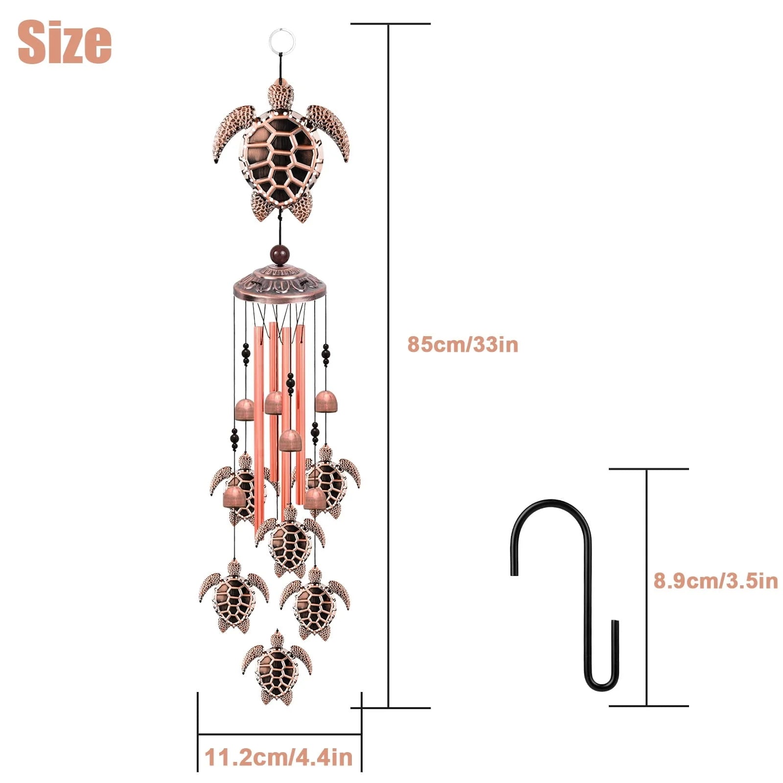 Turtle Wind Chimes Outdoor, EEEkit 33" Large Retro Wind Chimes Bell, Garden Wind Chimes with 4 Aluminum Tuned and 7 Turtles for Indoor Outdoor Garden Patio Decor