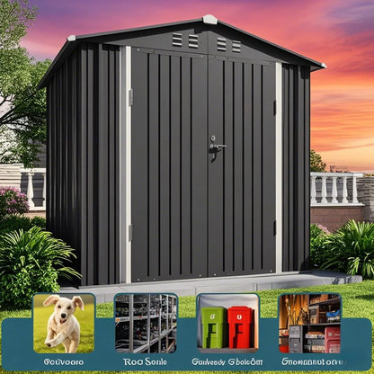 6' x 4' Outdoor Storage Shed with Lockable Door, Aiho Metal Garden Shed, House Storage Sheds Outdoor for Backyard, Garden & Patio Organization - Dark Gray