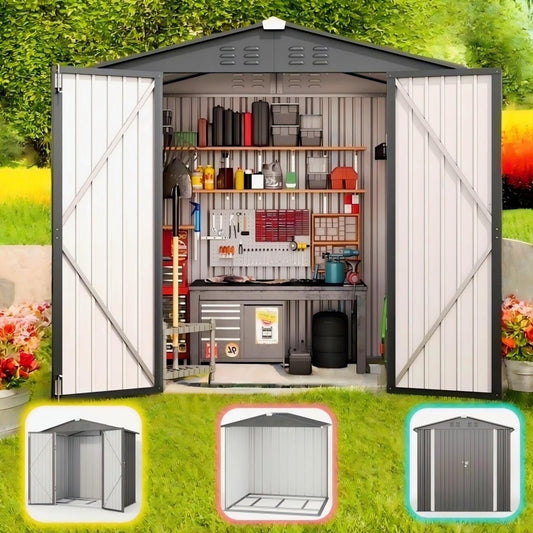 Lofka 6 x 4ft Shed and Outdoor Storage , Durable Metal Garden Shed with Lockable Door, Weather-Resistant Steel Tool Shed for Backyard, Patio, Grey