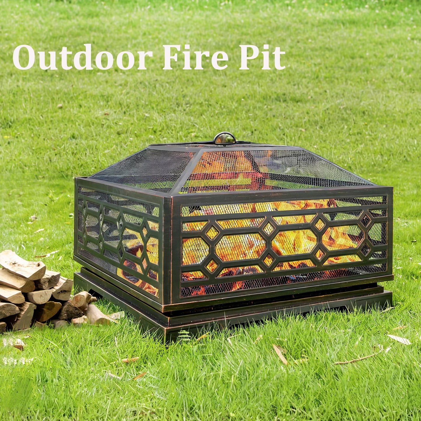 MistMo 26? Square Wood Burning Fire Pit for Outdoor Patio Garden