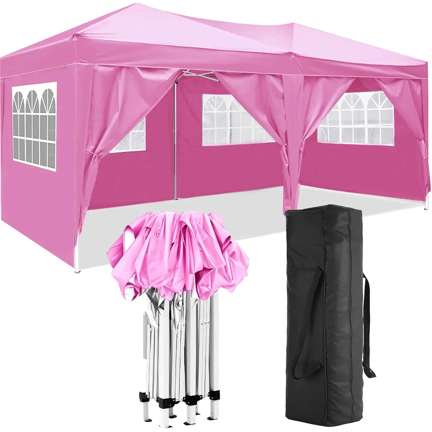 Trilenars 10'x20' Pop-up Canopy Tent With 6 Removable Sidewalls, Waterproof Outdoor Instant Gazebo For Patio Outdoor Wedding Parties And Commercial Events