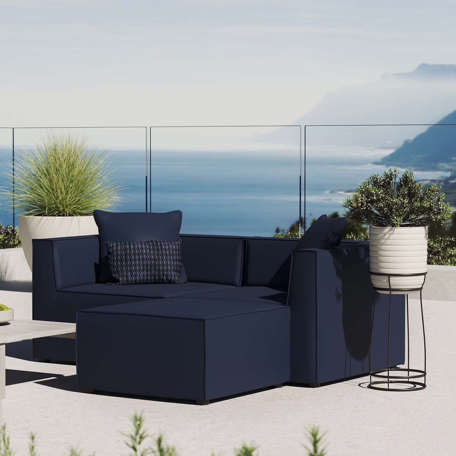 Modway Saybrook Outdoor Patio Upholstered Loveseat and Ottoman Set in Gray