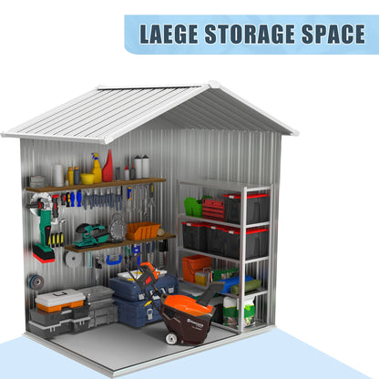 5?4 FT Outdoor Storage shed, Metal Shed with Sloping Roof and Lockable Door, Tool Shed for Bike, Toys, Backyard, Garden, Patio, White