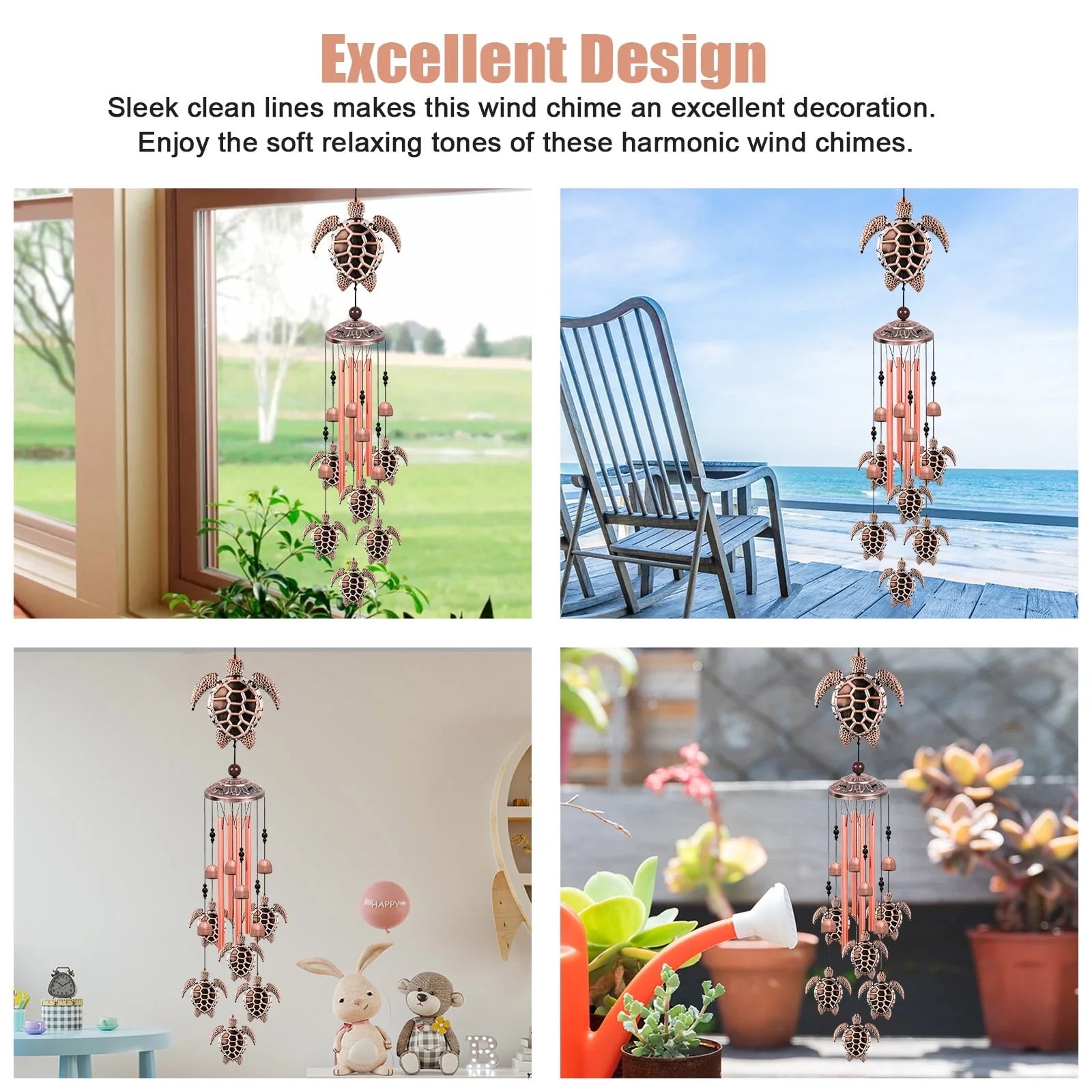 Turtle Wind Chimes Outdoor, EEEkit 33" Large Retro Wind Chimes Bell, Garden Wind Chimes with 4 Aluminum Tuned and 7 Turtles for Indoor Outdoor Garden Patio Decor