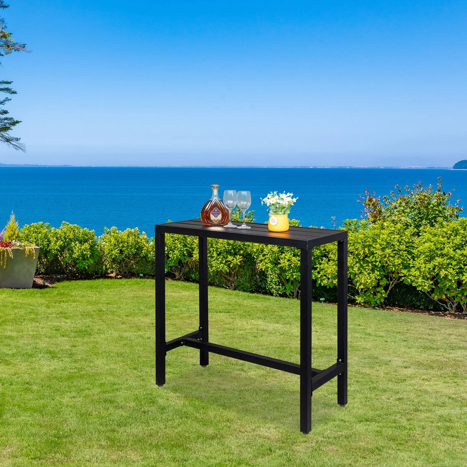 UBesGoo Outdoor Iron Bar Table, 40'' Rectangle Patio Counter Height Console Table, Metal Console Table for Grill, Black