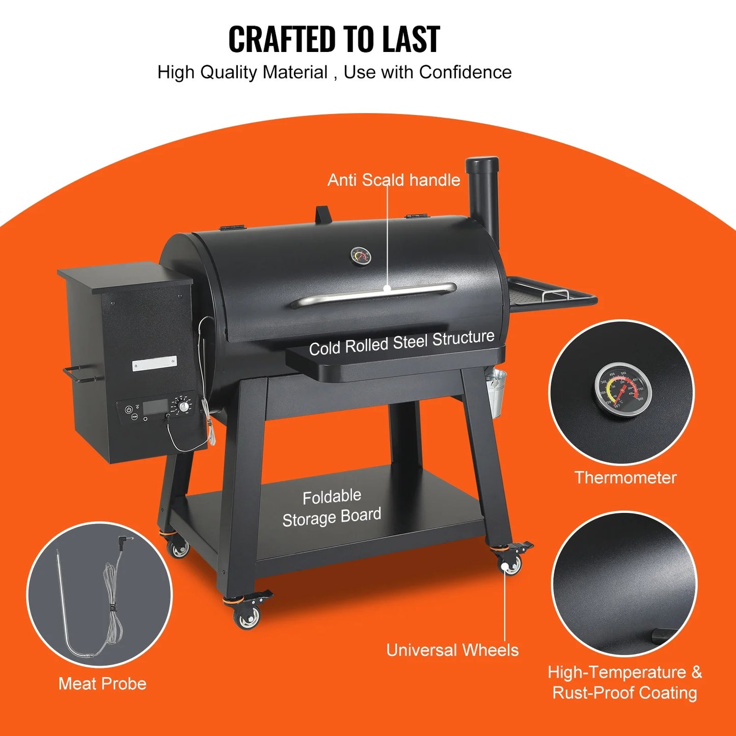KFFKFF 62" Heavy Duty Charcoal Grill 8 IN 1,BBQ Portable Grill with Cart Outdoor Cooking Barbecue Camping, Picnic, 840 sq, Patio and Backyard