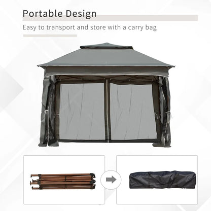 Outsunny 11' x 11' Pop Up Canopy, Outdoor Patio Gazebo Shelter with Removable Zipper Netting, Instant Event Tent w/114 Square Feet of Shade and Carry Bag for Backyard, Garden, Dark Gray On-Site