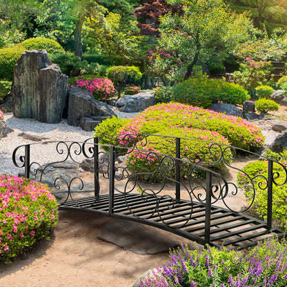 JWRWEF 6FT Garden Bridge with Safety Rails, Decorative Outdoor Steel Pond Bridge, Vine Pattern Handrails for Backyard, Walkway, Yard, Patio, Water Feature