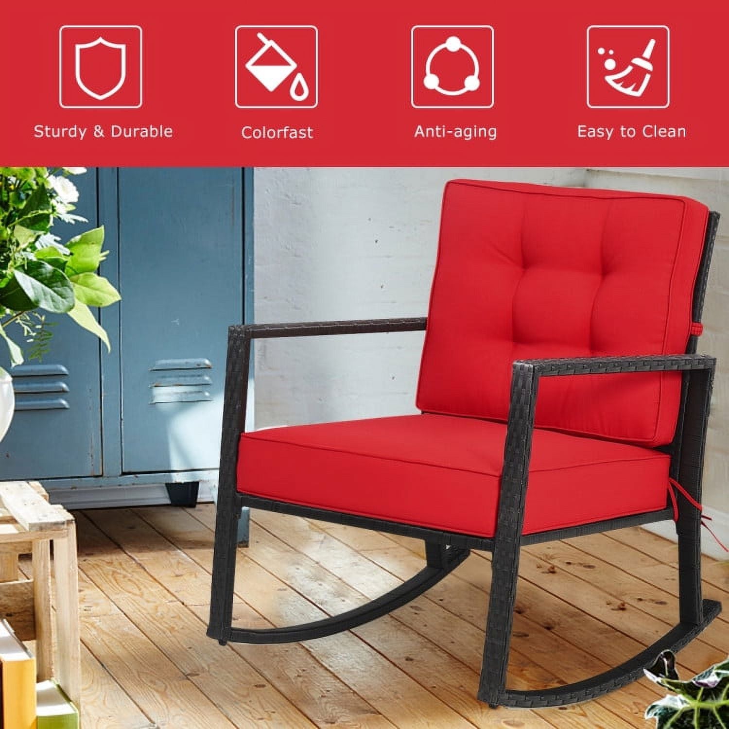 Kadyn Rocking Chairs Outdoor, Patio Rattan Rocker Outdoor Glider Rocking Chair Cushion Lawn-Red, Patio Rocking Chairs