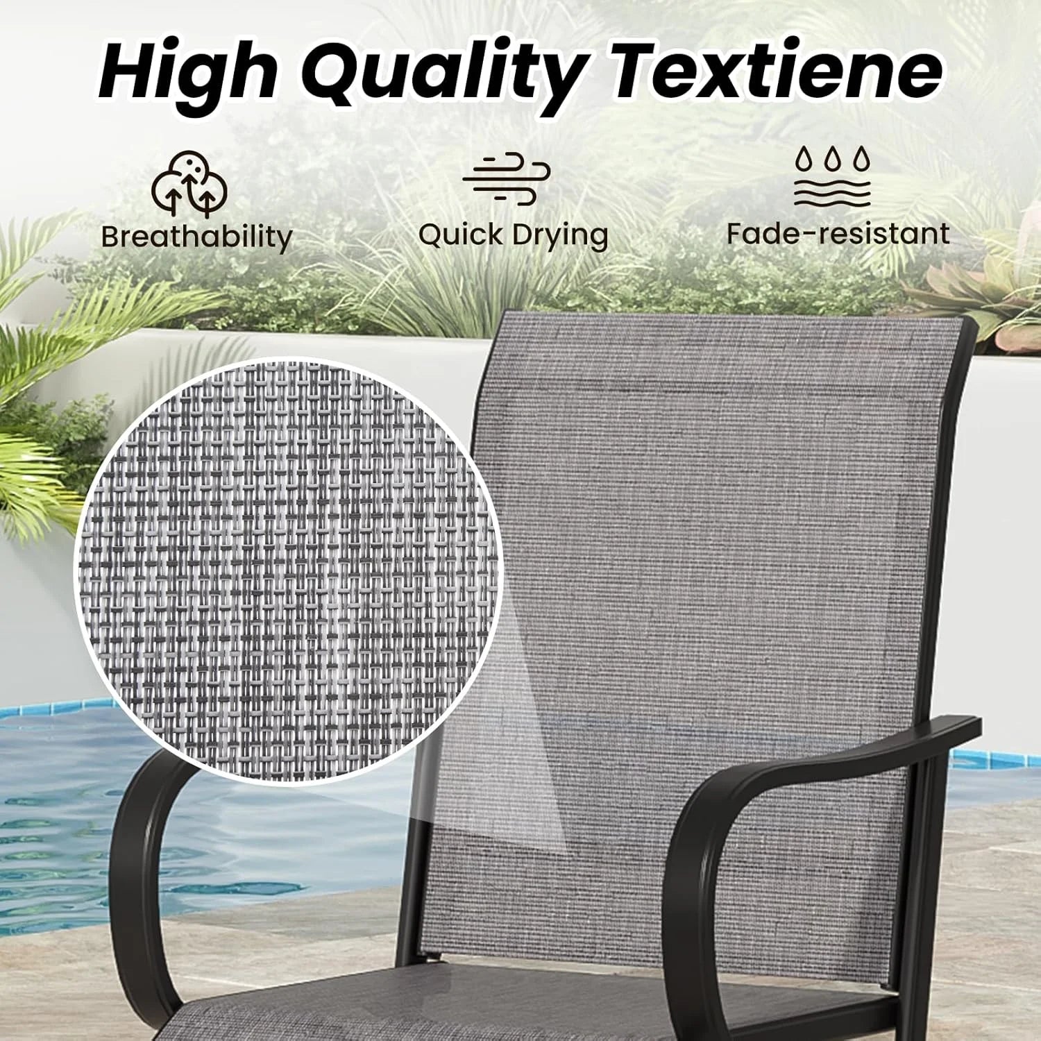 STARY Outdoor Bar Stools Set of 2, Swivel Patio Barstools with Textile Fabric,Ergonomic Comfort Bar Height Tall Outdoor Stools for Balcony,Dark Grey