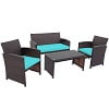 Costway 4PCS Patio Rattan Furniture Set Cushioned Chair Sofa Coffee Table White Modern Outdoor Furniture Set For Four