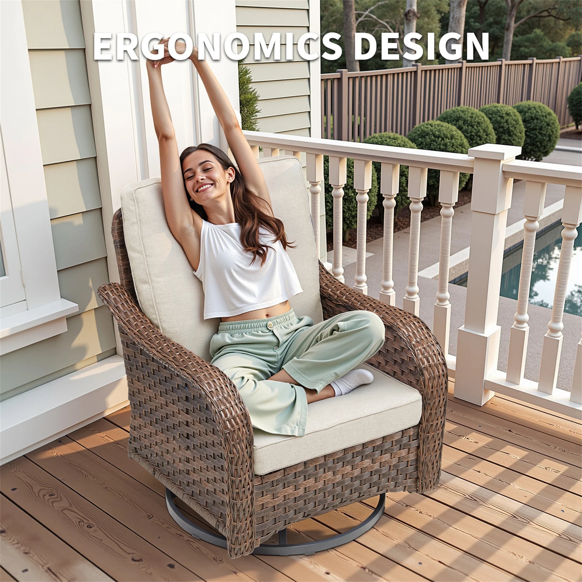 Planntonneo 5 Pieces Wicker Patio Furniture Set Deals, Outdoor Couch Set with Swivel Rocking Chairs and Ottomans for Porch Backyard Garden
