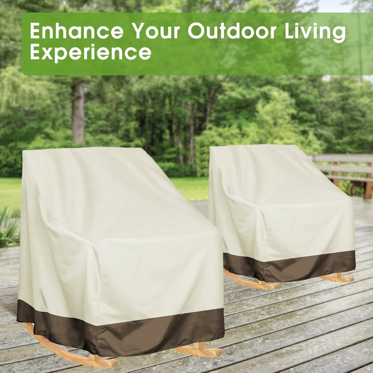 Swtroom 2 Pcs Outdoor Rocker Patio Chair Cover, 210D Waterproof, Furniture Protector Weather & UV Resistant, Beige