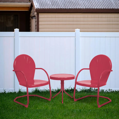 Efurden Patio Bistro Set Retro Metal Outdoor Seating Set Conversation Set 3 Pieces, 2 C-Spring Motion Armchairs and Round Side Table for Porch Lawn Garden, Red