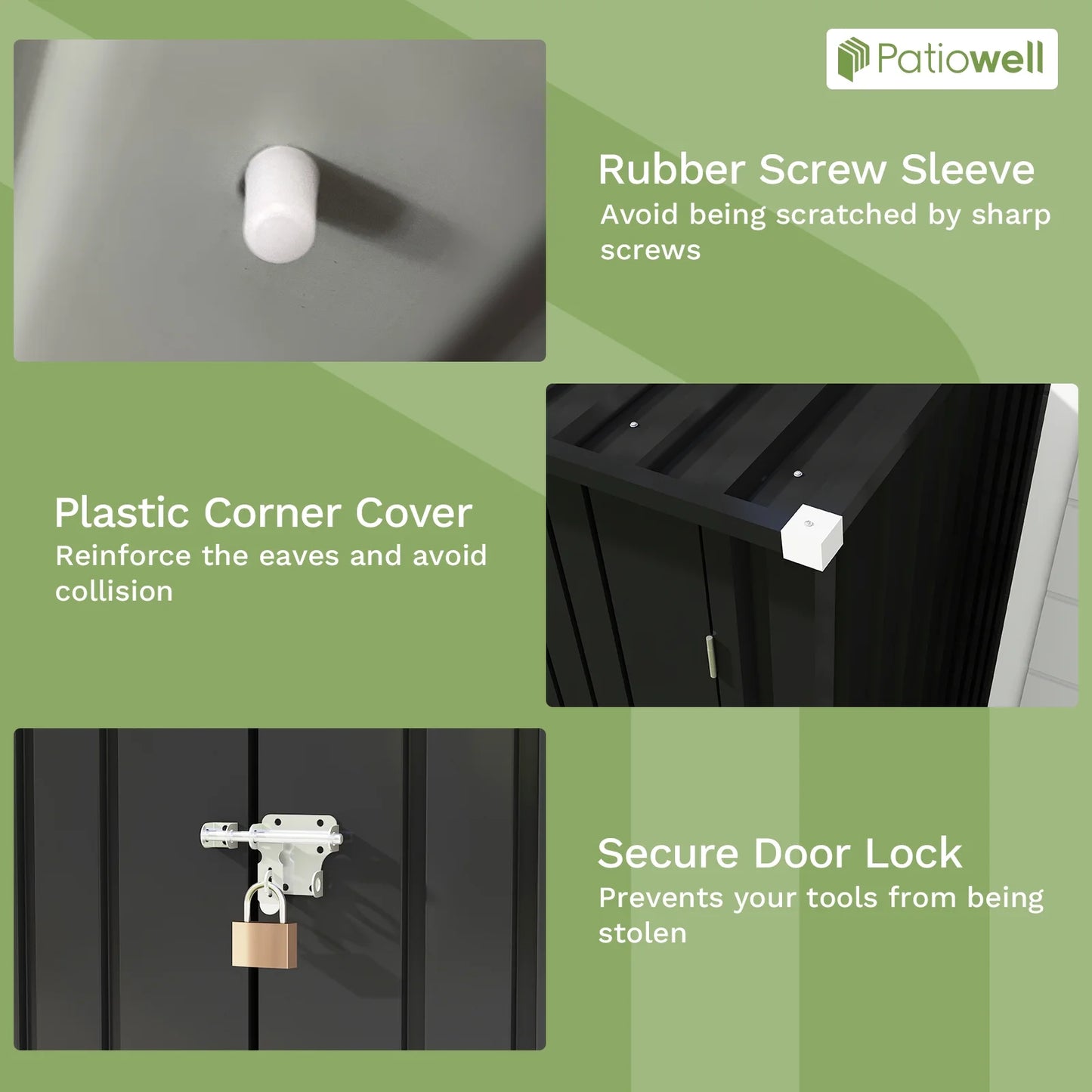 Patiowell 3?3FT Metal Outdoor Storage Shed with Sloping Roof and Single Lockable Door, Black