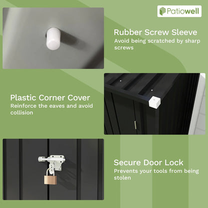 Patiowell 3?3FT Metal Outdoor Storage Shed with Sloping Roof and Single Lockable Door, Black