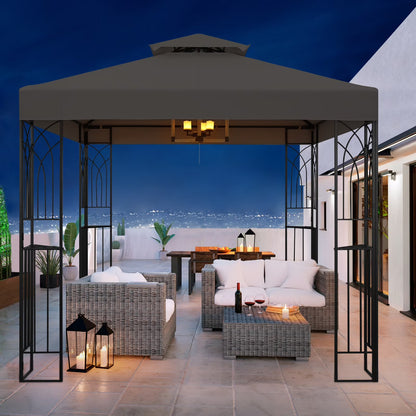 COOS BAY 8x8 Outdoor Patio Gazebo with Corner Shelves, Two-Tier Soft Top Canopy for Backyard, Lawn, Deck and Garden, Gray