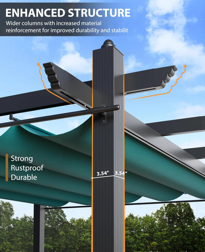 Luku 10 x 13 Ft Wood-Grain Aluminum Pergola Outdoor Pergola with Retractable Canopy Sun Shade Shelter for Garden, Patio, Backyard, Deck