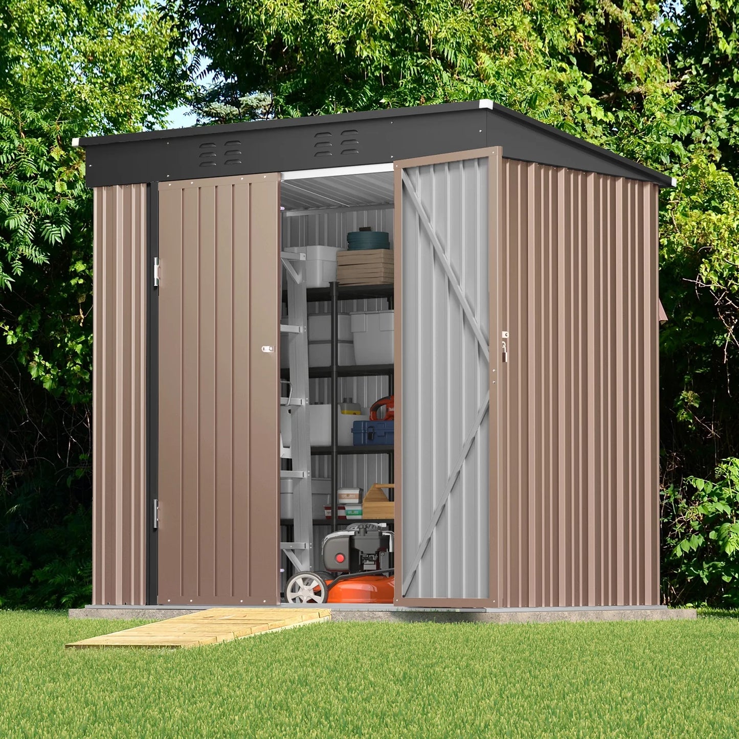 Lofka 6x4 FT Outdoor Storage Shed , Metal Garden Sheds & Outdoor Storage with Lockable Door for Backyard, Patio, Lawn, Brown
