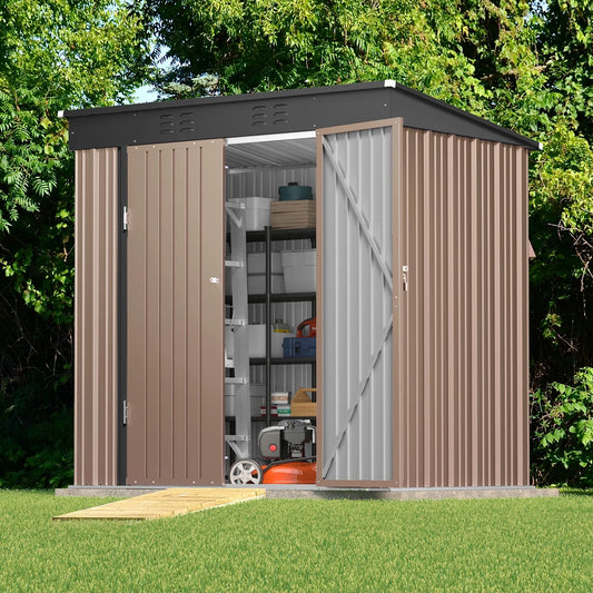 Lofka 6x4 FT Outdoor Storage Shed , Metal Garden Sheds & Outdoor Storage with Lockable Door for Backyard, Patio, Lawn, Brown