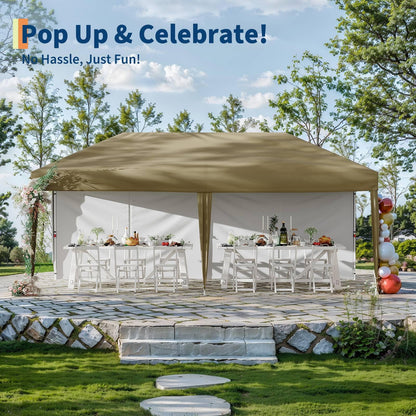 Riedhoff 10'x 20' Pop-up Canopy Tent with 2 Sidewalls,12 Stakes & 6 Sandbags,for Patio,Party,Green
