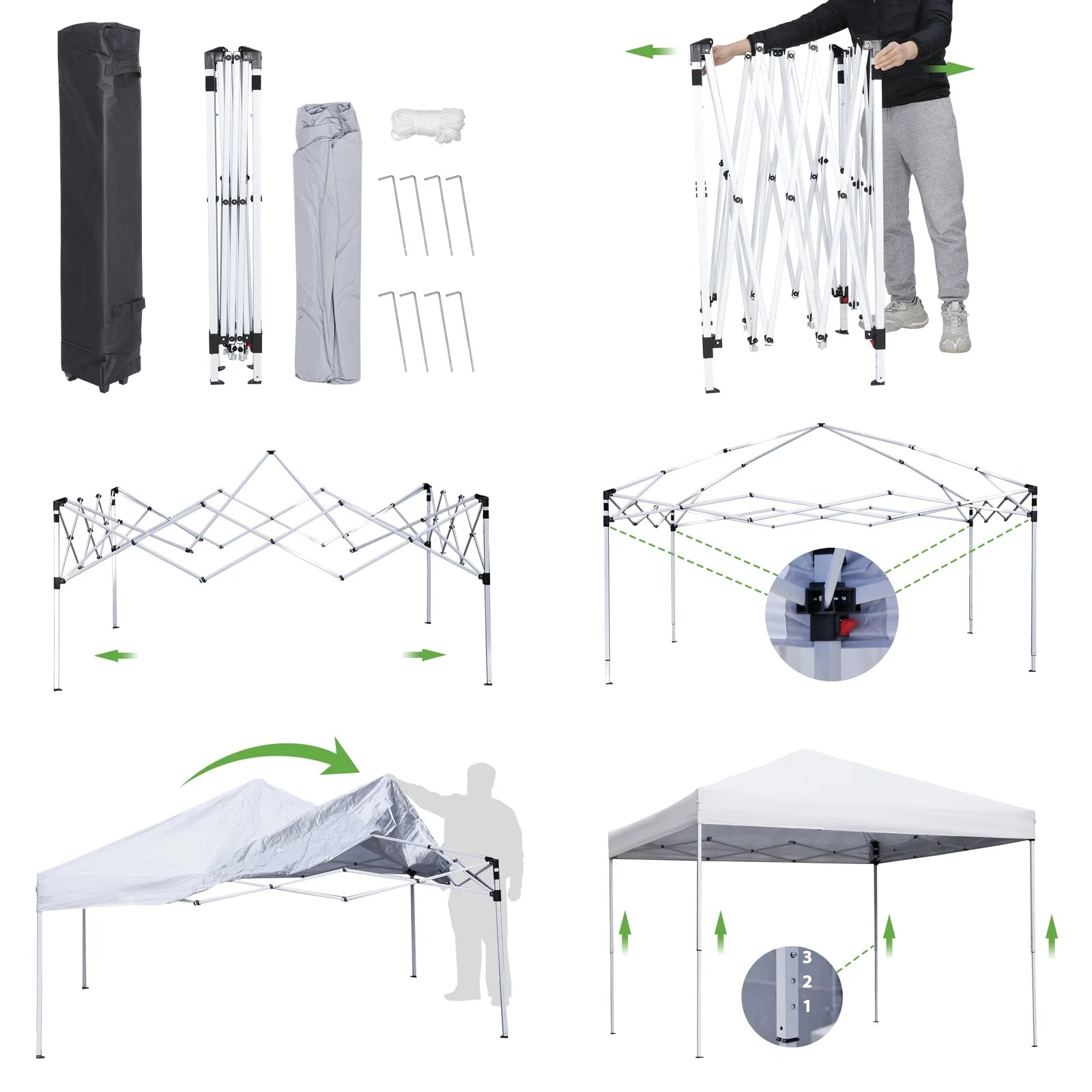 SECONDPEAK 10x10 Pop Up Canopy Tent Easy Set-up Outdoor Patio Canopy Adjustable Straight Leg Heights Instant Shelter with Wheeled Bag, Ropes