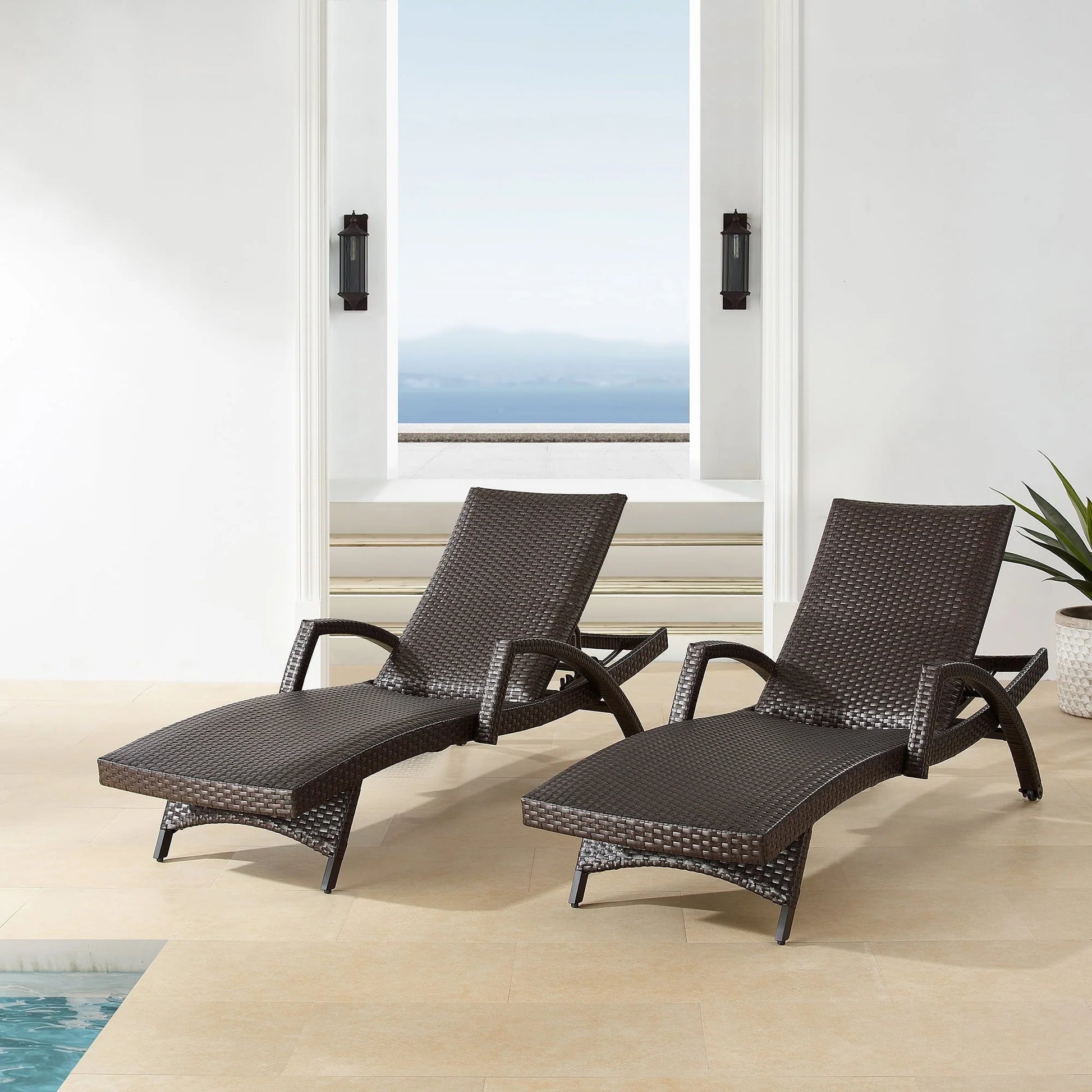 Ulax Furniture Outdoor Woven Padded 2 Pieces Aluminum Chaise Lounge Chairs Patio Armed Lounger Adjustable Chair with Wheels and Quick Dry Foam(Dark Brown)