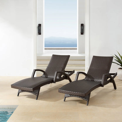 Ulax Furniture Outdoor Woven Padded 2 Pieces Aluminum Chaise Lounge Chairs Patio Armed Lounger Adjustable Chair with Wheels and Quick Dry Foam(Dark Brown)