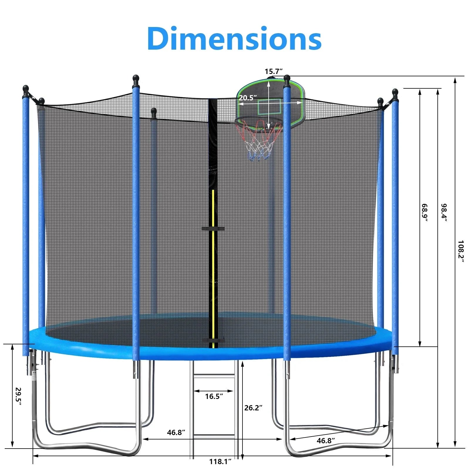 Trampoline for Kids and Adults, Segmart 10Ft Trampoline with Basketball Hoop, Outdoor Trampoline with Safety Enclosure Net and LED Lights, Recreational Trampoline for Backyard Patio