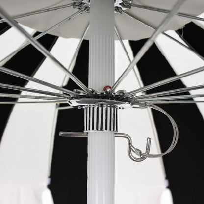 California Umbrella Pagoda Series 8.5 Ft Round Aluminum Pagoda Patio Umbrella W/Push Lift & Steel Wire Ribs - White Frame/Sunbrella Pacific Blue Stripe Canopy