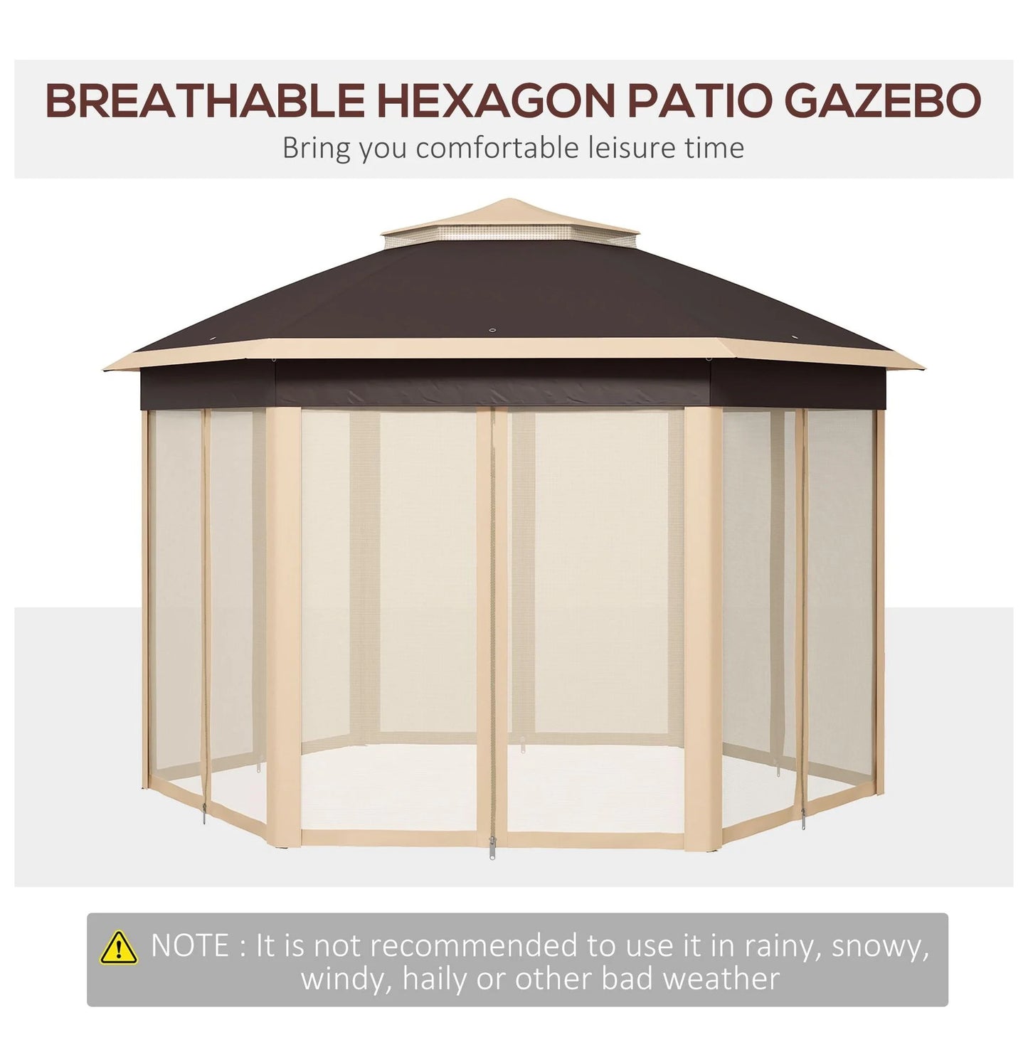 SAZYY 13x13 Pop Up Gazebo Hexagonal Canopy with Mesh Netting for Outdoor Events, Patio Garden Wedding Party Shelter