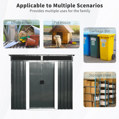 AENKYO Outdoor storage sheds 6FTx5FT Pent roof with Double Lockable Doors for Backyard Patio Lawn - Black