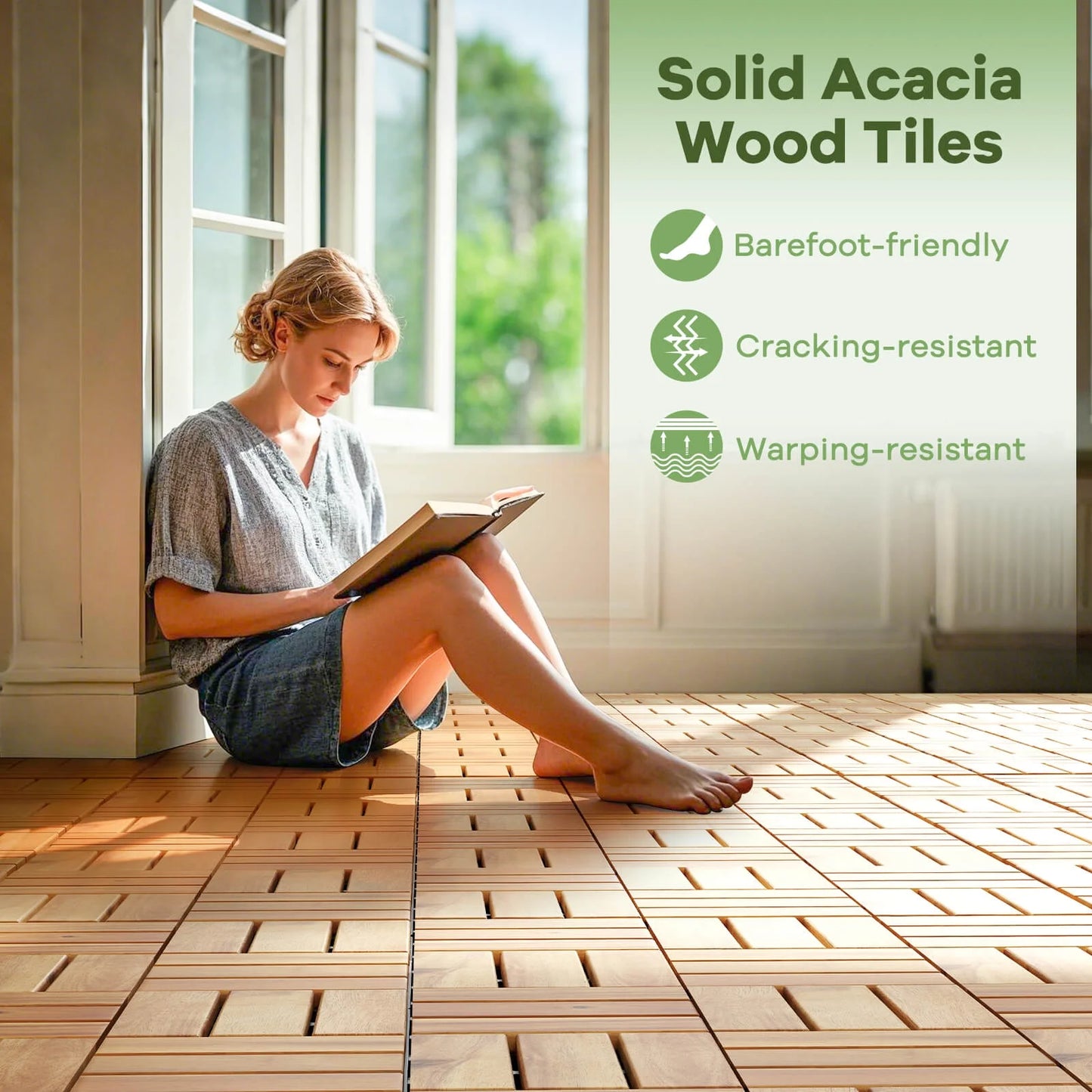Costway 30 PCS Interlocking Flooring Tiles Floor Decking for Patio Acacia Wood Outdoor