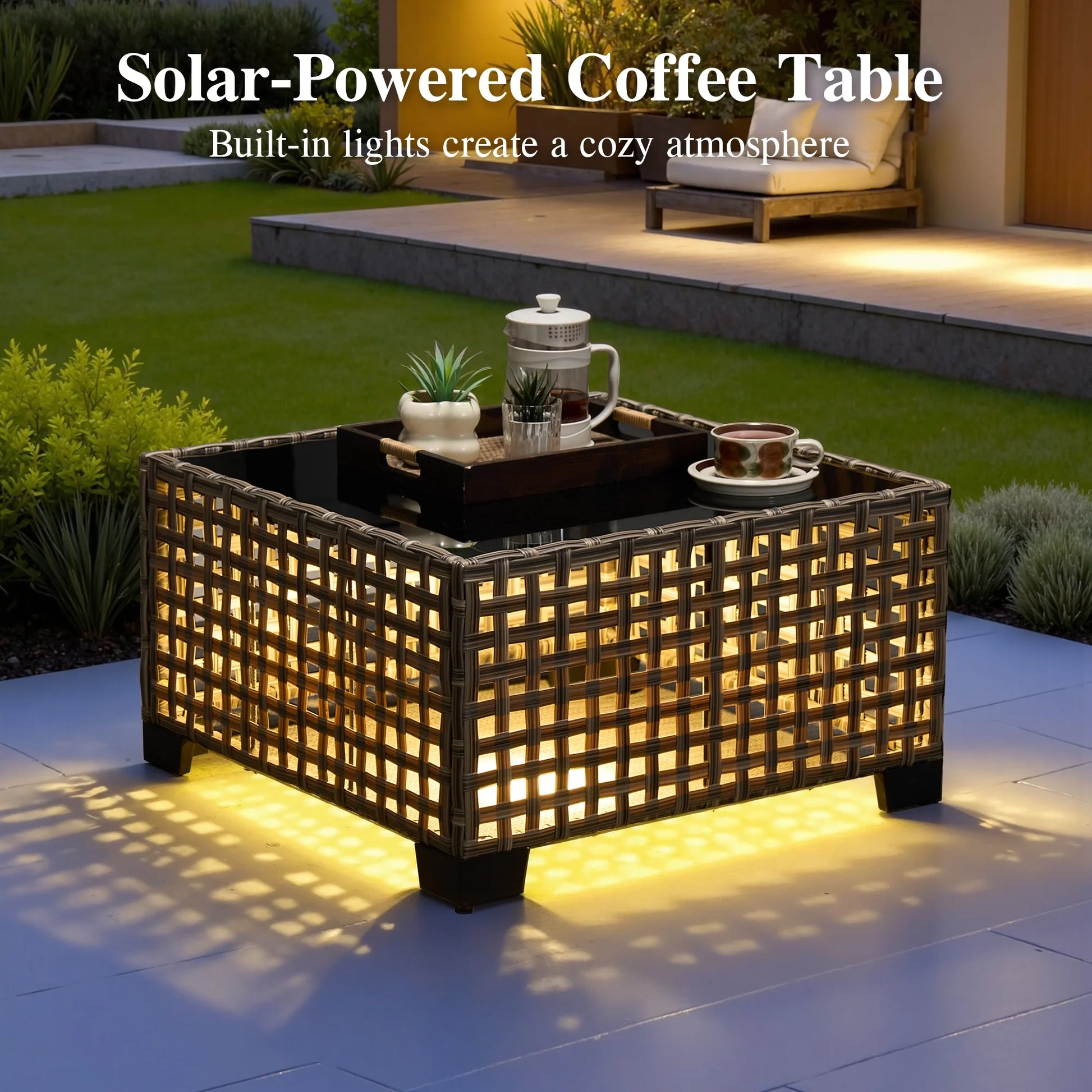 Ovios 9 Pieces Outdoor Patio Furniture with Swivel Chairs High-Back All-Weather Rattan Wicker Conversation Set Outdoor Sectional with Solar Light Coffee Table