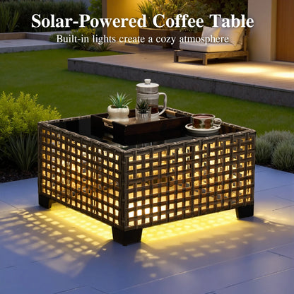 Ovios 9 Pieces Outdoor Patio Furniture with Swivel Chairs High-Back All-Weather Rattan Wicker Conversation Set Outdoor Sectional with Solar Light Coffee Table