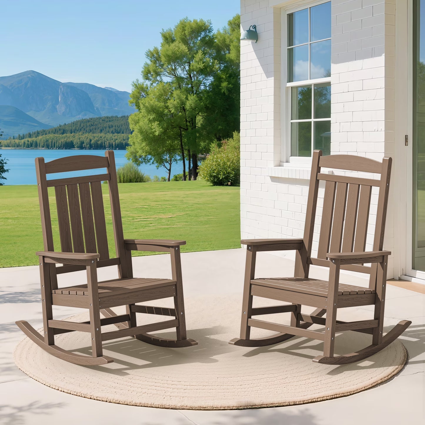 KINGYES HDPE Outdoor Rocking Chairs Set of 2,HDPE Patio Rocker for Porch,Black