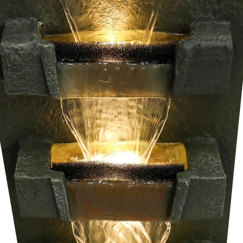 39.3-in High Floor Waterfall Fountain with LED Lights 5-Tier Water Fountain Outdoor Indoor Fiber Reinforced Concrete Fountain for Modern Patio Decor Garden, House, Office, Garden, Home Art Decor