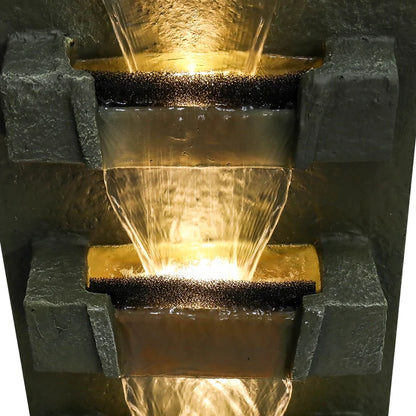 39.3-in High Floor Waterfall Fountain with LED Lights 5-Tier Water Fountain Outdoor Indoor Fiber Reinforced Concrete Fountain for Modern Patio Decor Garden, House, Office, Garden, Home Art Decor