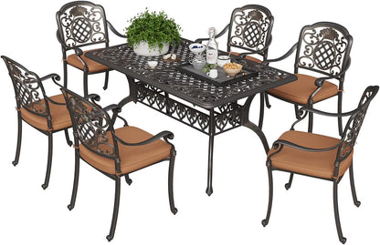 59.06" Cast Aluminum Outdoor Dining Table for 6 People, Rust-Resistant All-Weather Metal Patio Table with 2" Umbrella Hole, Heavy-Duty Garden Furniture for Deck, Backyard, Dark Bronze, Only Desk