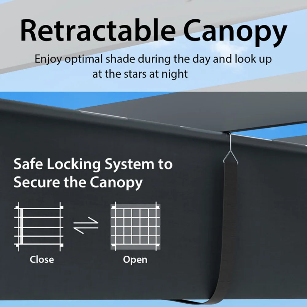 Topcobe 10 x 12 Feet Outdoor Aluminum Retractable Pergola Canopy Shelter Grape Trellis, Awnings for Patio Waterproof, Gray