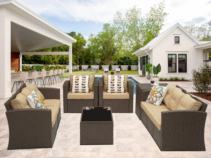 Superjoe 10 Pcs Patio Wicker Furniture Set Aluminum Frame Outdoor Sectional Conversation Sofa with Storage Box and Coffee Table,Beige