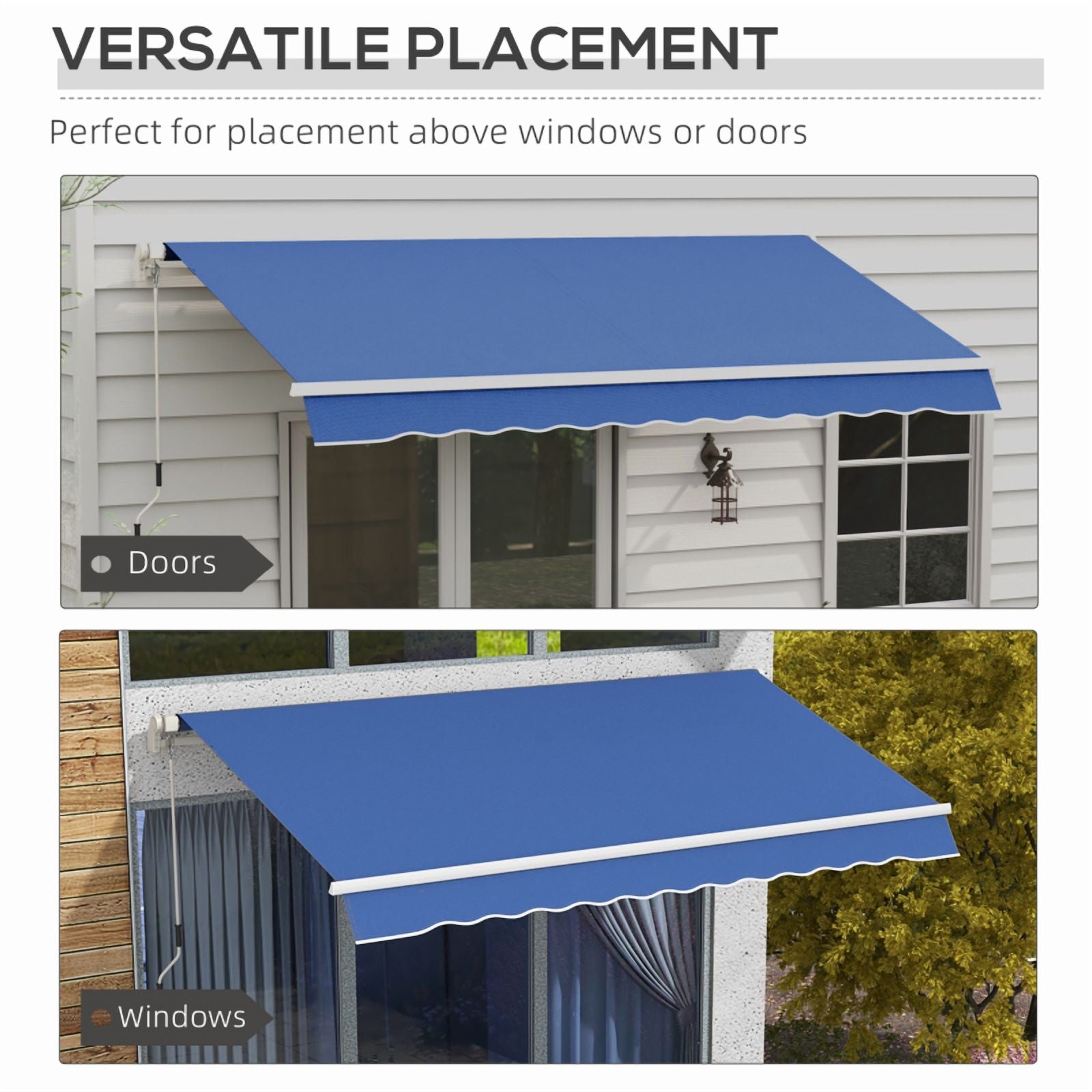 Outsunny 12' x 10' Retractable Awning Patio Awnings Sun Shade Shelter with Manual Crank Handle, 280g/m2 UV & Water-Resistant Fabric and Aluminum Frame for Deck, Balcony, Yard, Dark Blue On-Site