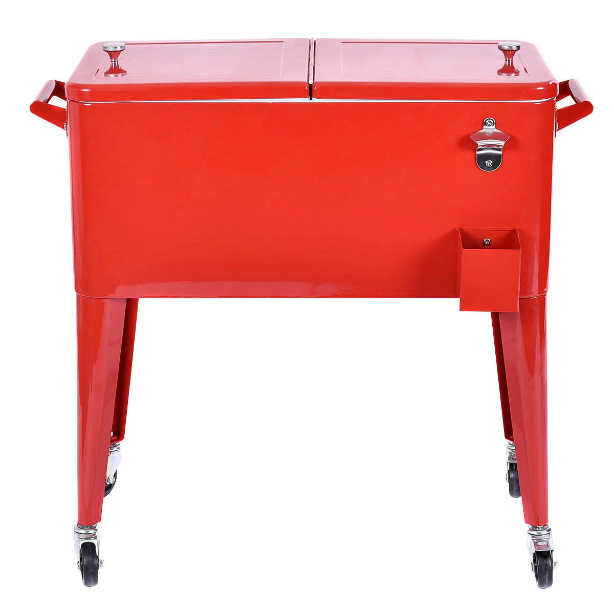 Costway Red Outdoor Patio 80 Quart Cooler Cart Ice Beer Beverage Chest Party Portable