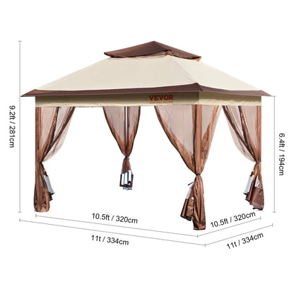 BENTISM Patio Gazebo, 11 x 11 FT Pop up Gazebo Tent for 8-10 Person, with Mosquito Netting, Metal Frame, and PU Coated 250D Oxford Cloth, Outdoor Canopy Shelter