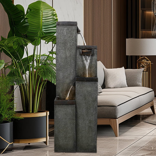 4-Tier Modern Floor-Standing Water Fountain,39.3? Indoor Outdoor Water Fountain with Lights for Garden, Patio Backyard and Home Art Decor