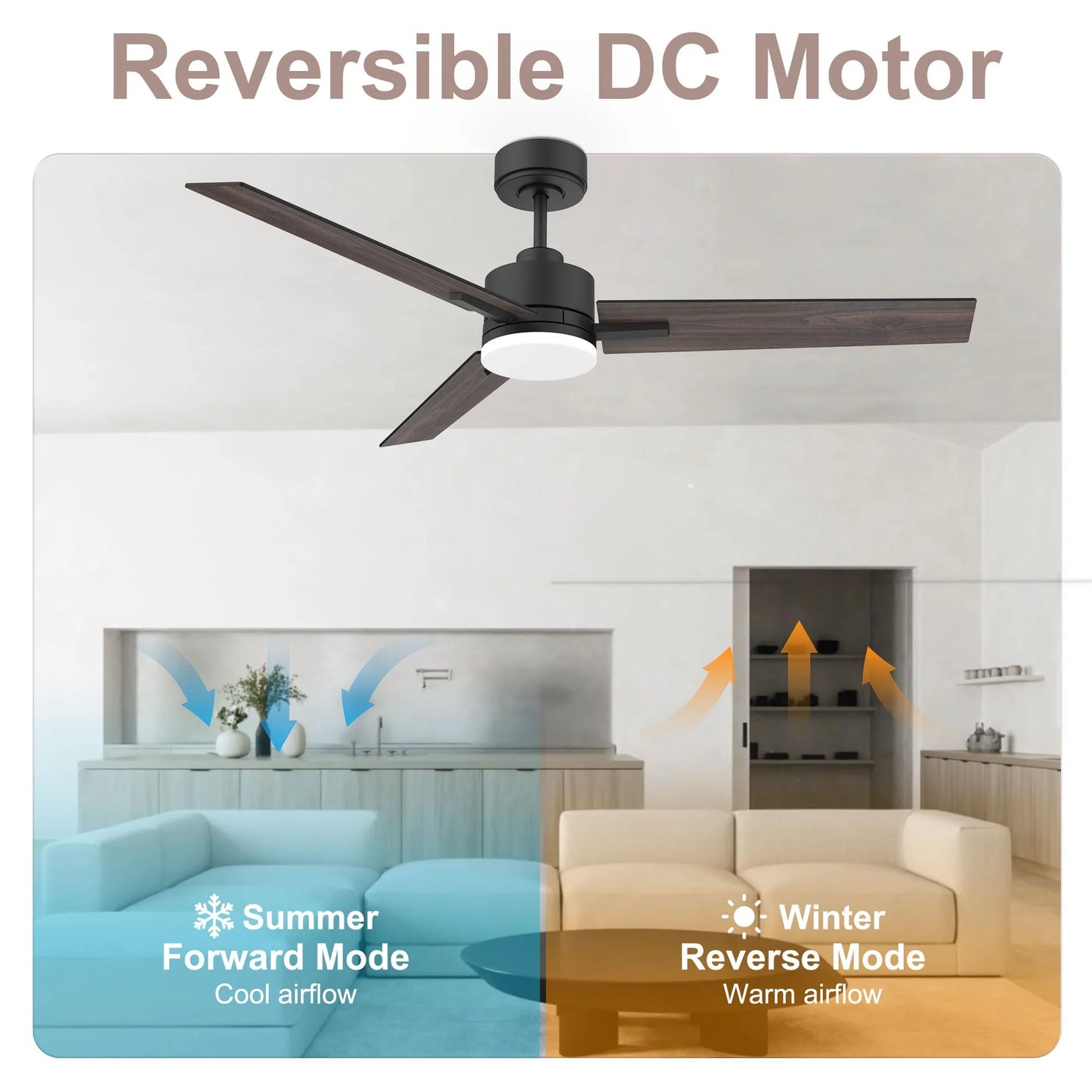 52 Inch Black and Walnut Brown Smart Ceiling Fan with LED Lights Remote,for Bedroom Patio Porch