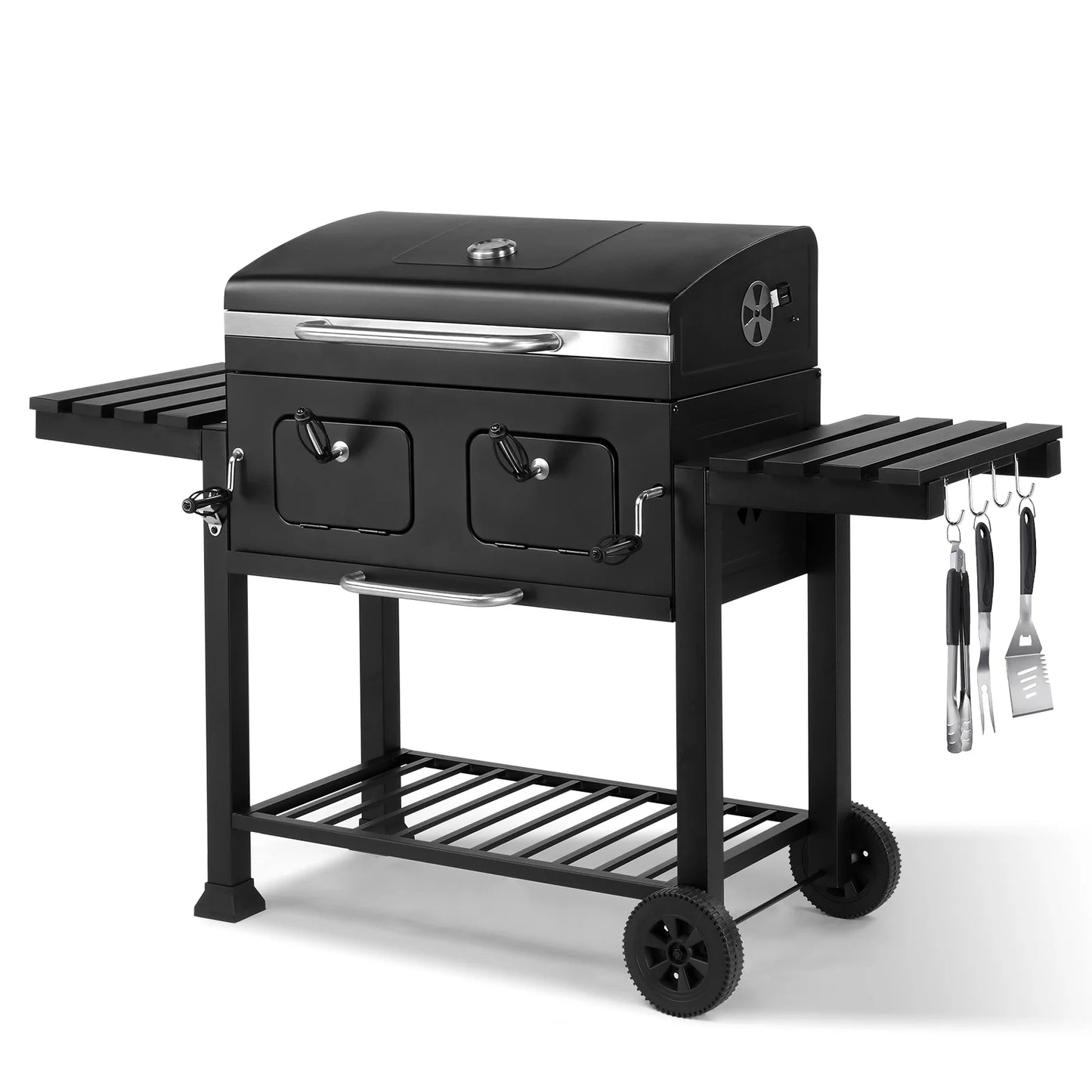 Ktaxon BBQ Grill Outdoor Charcoal Grill Smoker Large-sized Barbecue Grill with 2 Charcoal Doors for Patio,Backyard,Garden