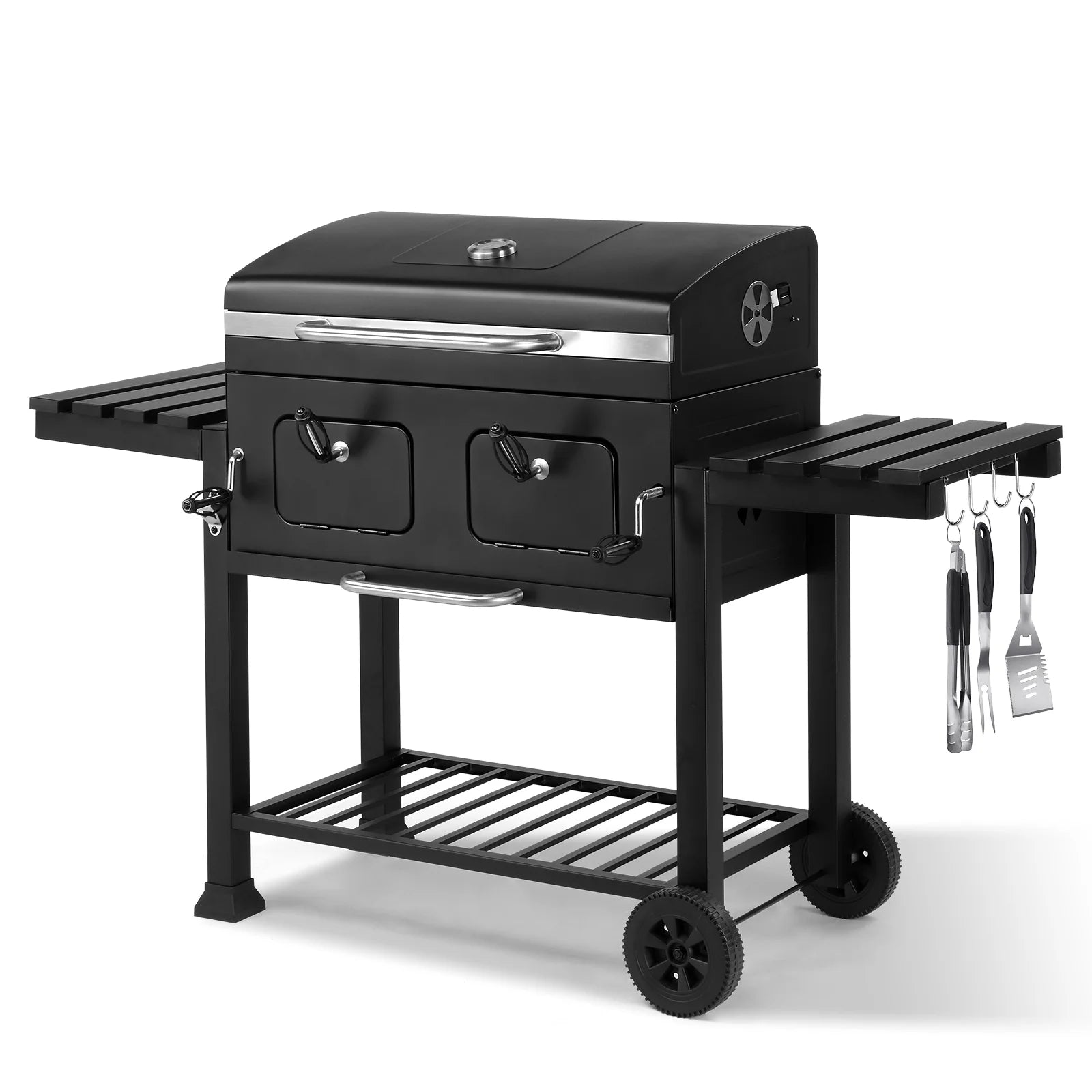 Ktaxon BBQ Grill Outdoor Charcoal Grill Smoker Large-sized Barbecue Grill with 2 Charcoal Doors for Patio,Backyard,Garden