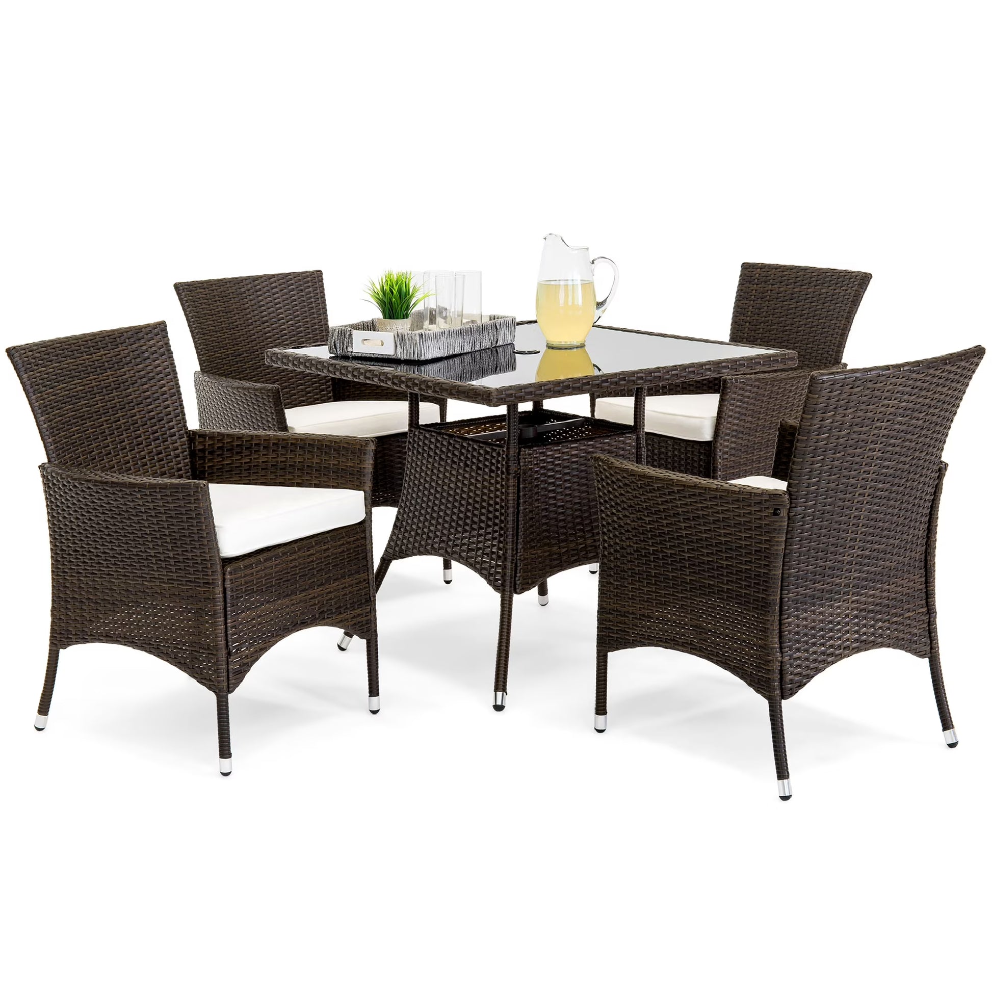Best Choice Products 5-Piece Indoor Outdoor Wicker Patio Dining Table Furniture Set w/Umbrella Cutout, 4 Chairs - Gray