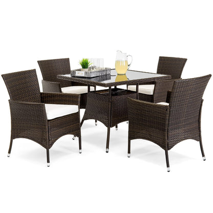 Best Choice Products 5-Piece Indoor Outdoor Wicker Patio Dining Table Furniture Set w/Umbrella Cutout, 4 Chairs - Gray